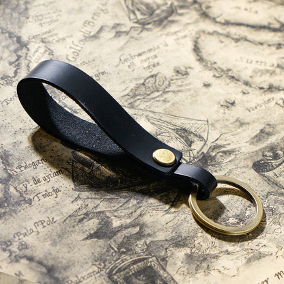 Top Grain Leather Keyring — Minimalist, 7 Colours - black