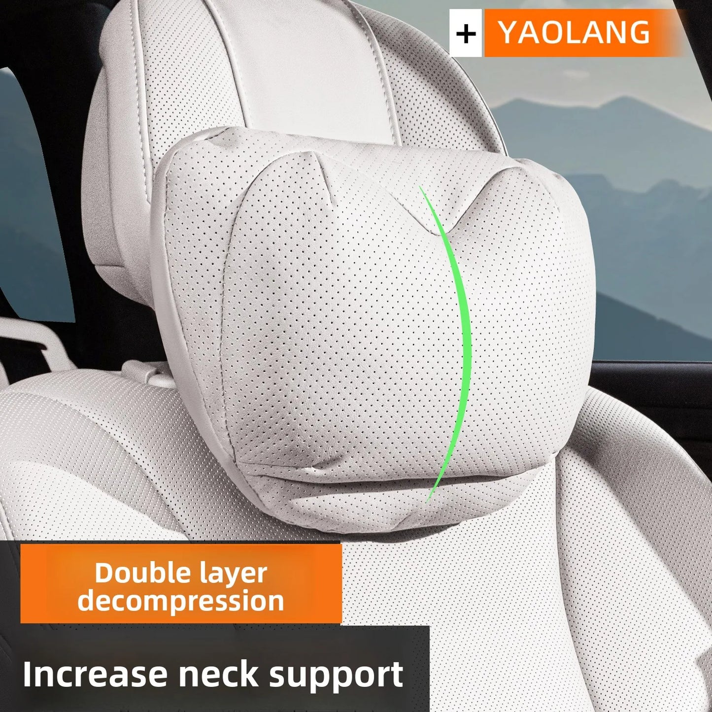 Leather Car Headrest Neck Pillow with Breathable Lumbar Support
