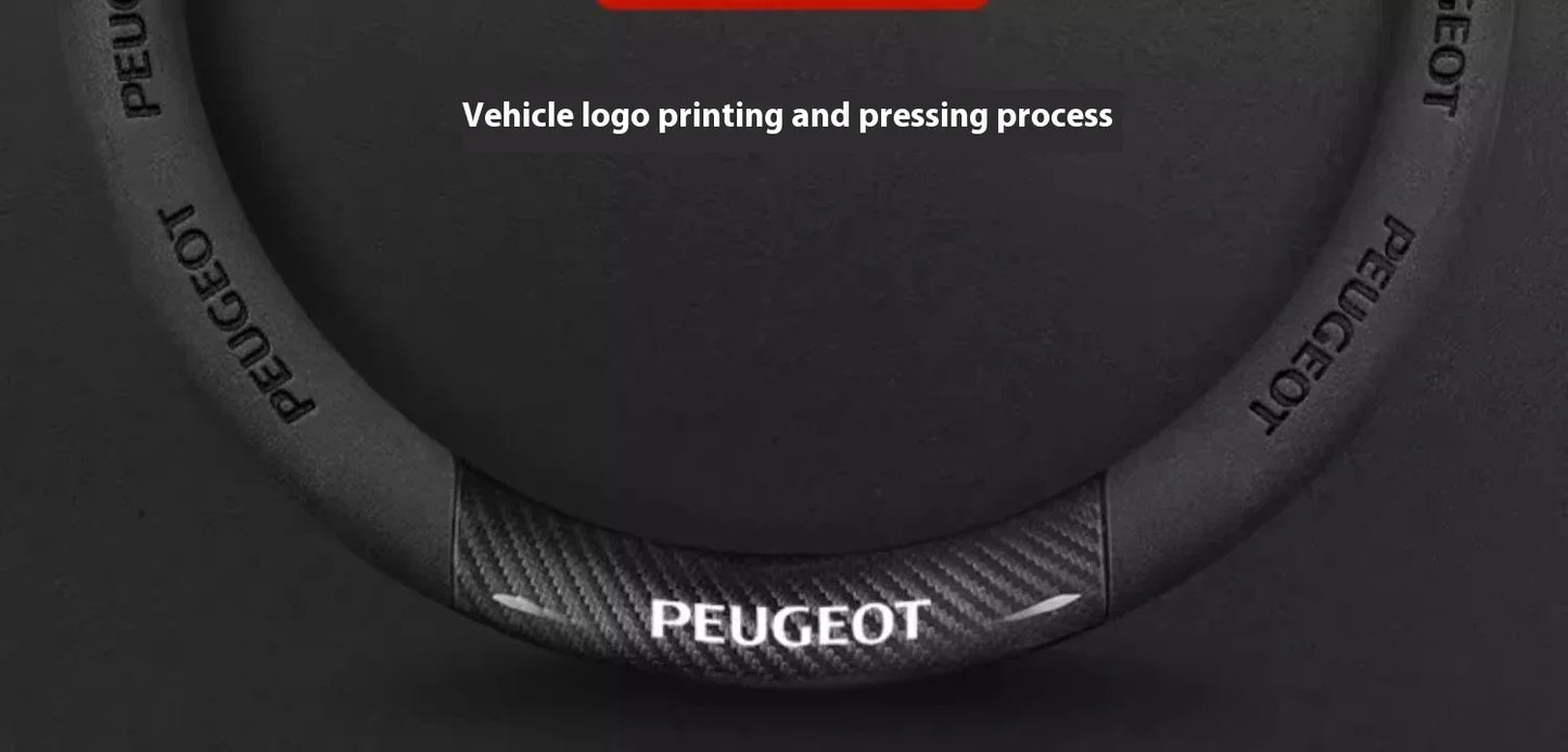 Peugeot Carbon Fiber Leather Steering Wheel Cover - Red Leather