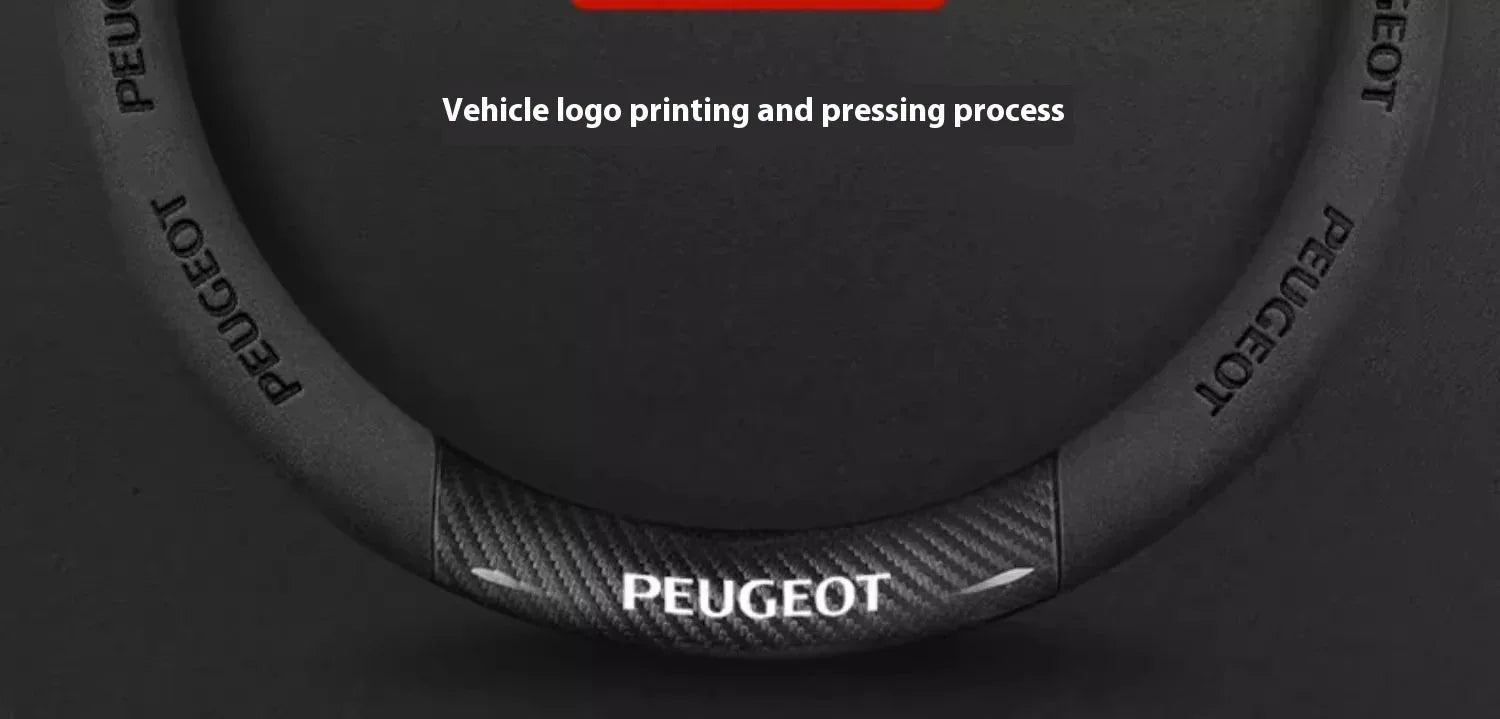 Peugeot Carbon Fiber Leather Steering Wheel Cover - Red Leather