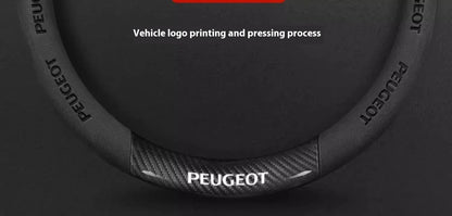 Peugeot Carbon Fiber Leather Steering Wheel Cover - Red Leather