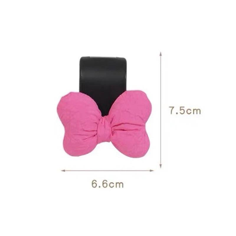 Pink Bow Car Seat Headrest Hooks - 2PC Cartoon Vehicle Organizer