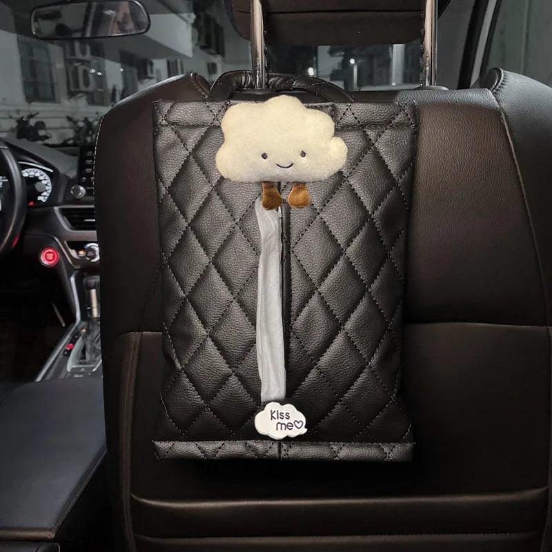 Cloud Cartoon Car Tissue Box Holder - Leather Headrest Mount Organizer