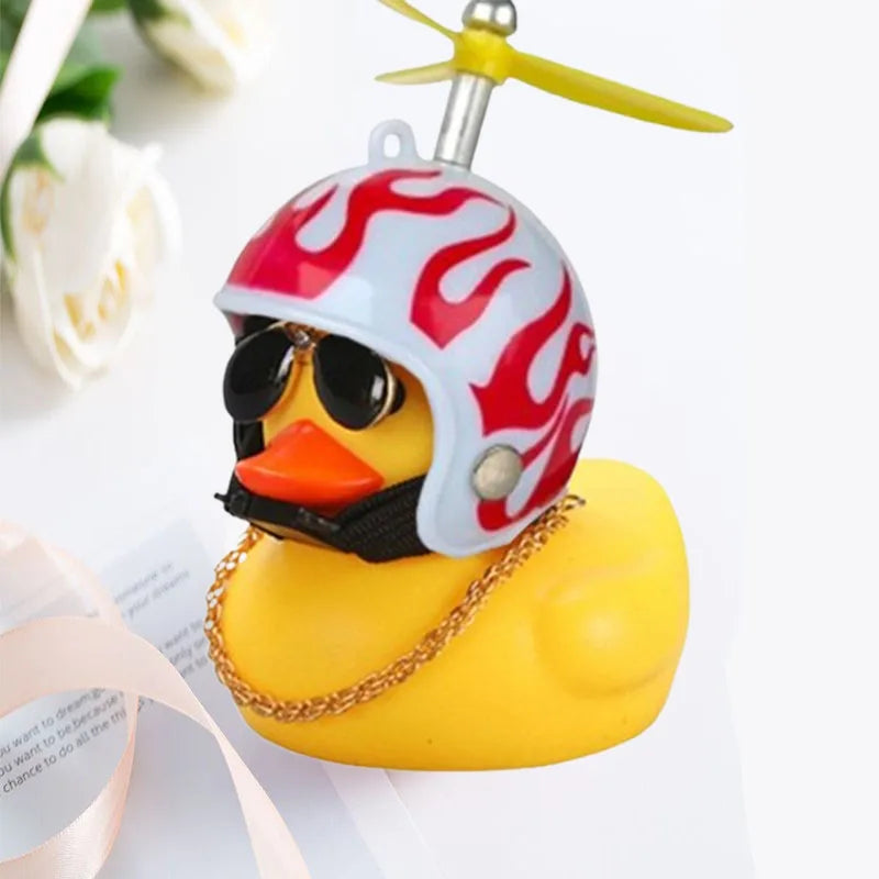 Yellow Car Duck with Helmet – Cute Broken Wind Pendant for Bike & Car Decoration - Type1