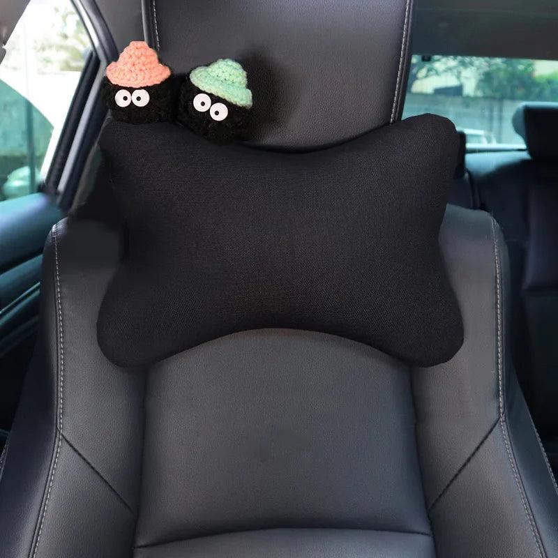 Ice Silk Mesh Car Headrest Pillow - Cute Cartoon Coal Ball Neck Support