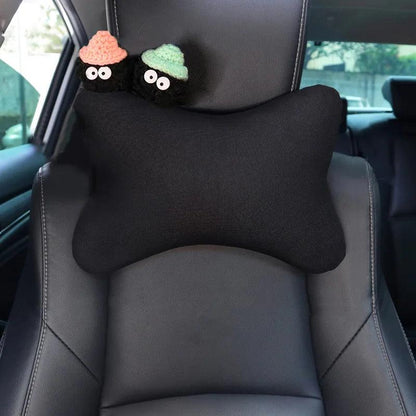 Ice Silk Mesh Car Headrest Pillow - Cute Cartoon Coal Ball Neck Support