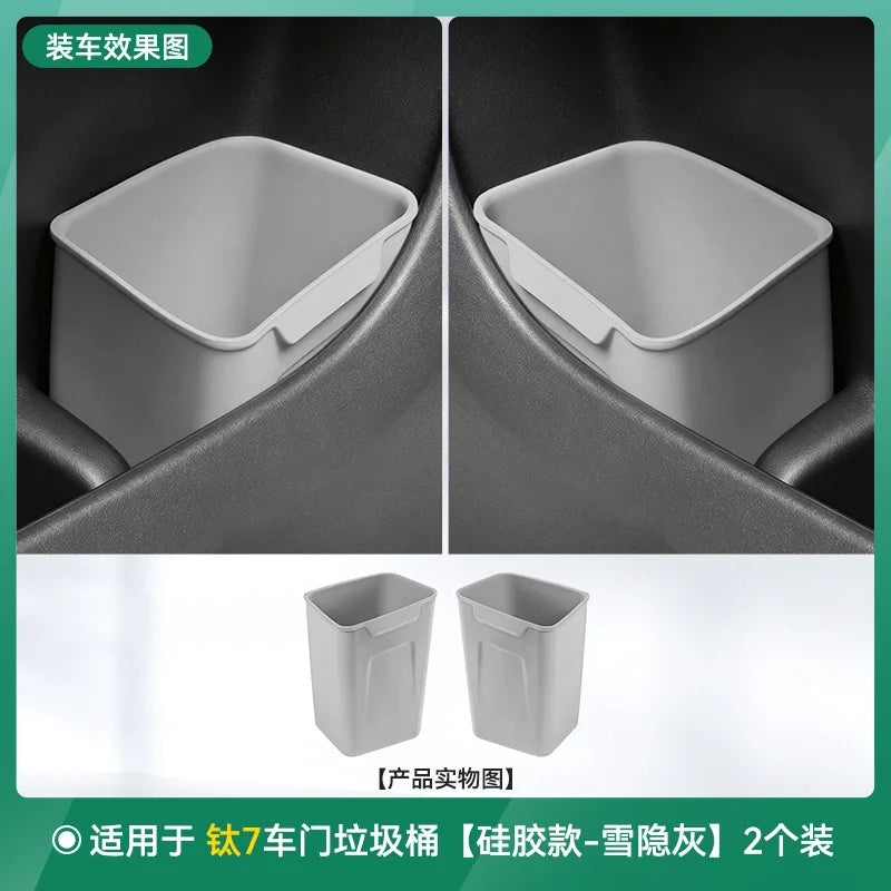 BYD Ti7 Silicone Car Trash Can and Umbrella Holder - Grey-2Pcs Set