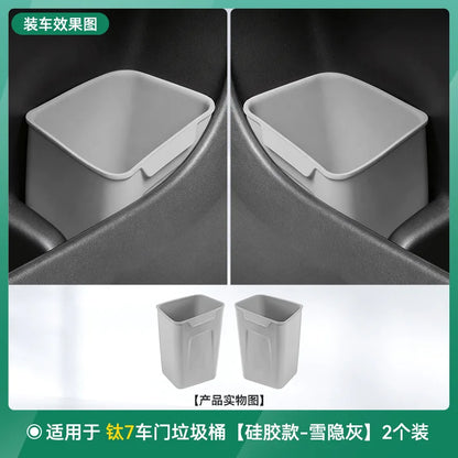 BYD Ti7 Silicone Car Trash Can and Umbrella Holder - Grey-2Pcs Set