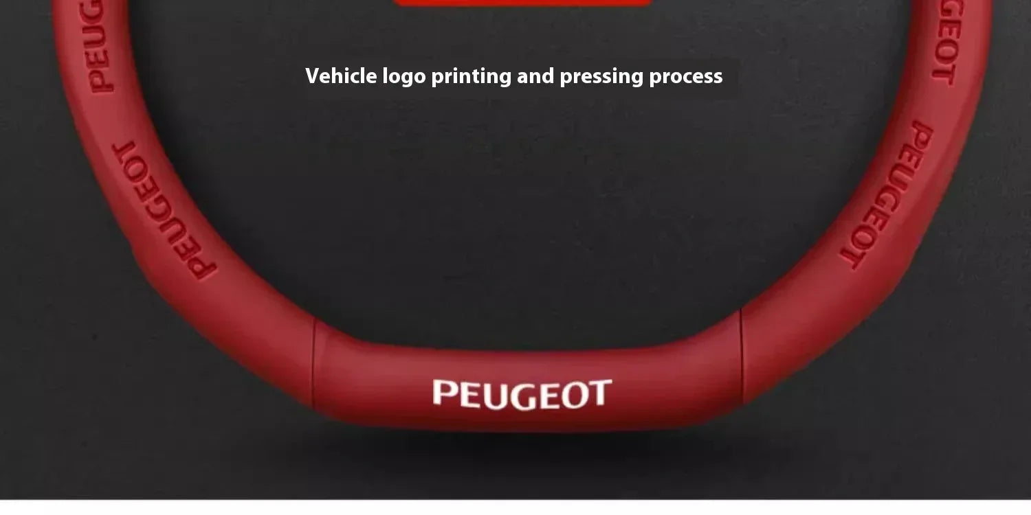 Peugeot Carbon Fiber Leather Steering Wheel Cover - Red Leather