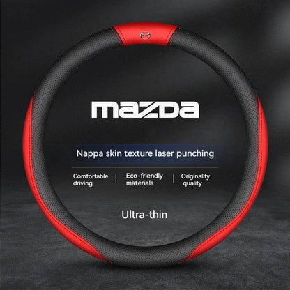Mazda Suede Leather Car Steering Wheel Cover for SKYACTIV Series – Fits Mazda2, 3, 6, Axela, Atenza, CX30, CX5, CX8, CX9, MX5, RX7, RX8, BT50 - Style A white