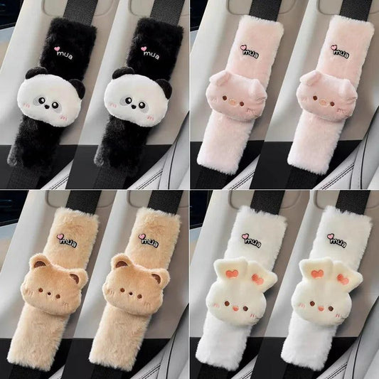Plush Panda Car Seat Belt Covers 2pcs Auto Safety Shoulder Pads