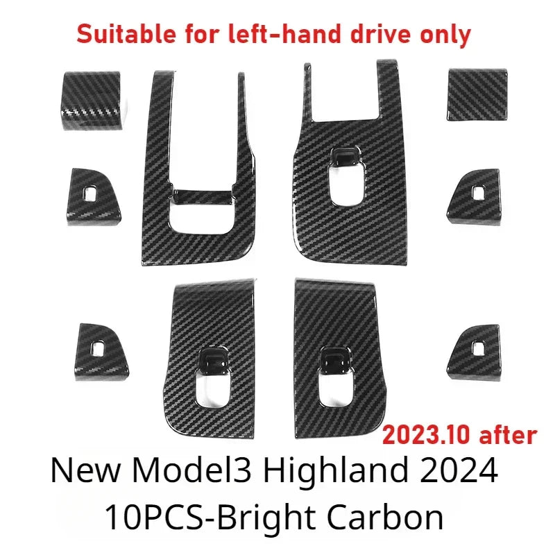 Tesla Model Y/3/3+ Highland Window Switch Button Covers – Trim Frame Stickers (2017–2024) - Matte Carbon New M3