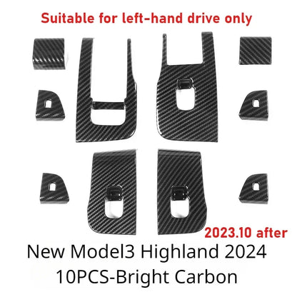 Tesla Model Y/3/3+ Highland Window Switch Button Covers – Trim Frame Stickers (2017–2024) - Matte Carbon New M3