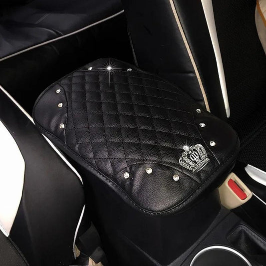 Diamond Crown Leather Car Armrest Cushion Universal Console Cover
