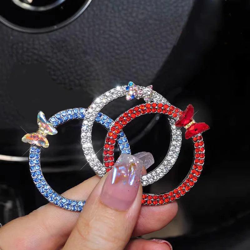 2pcs Rhinestone Car Start Button Covers Diamond Butterfly Stickers