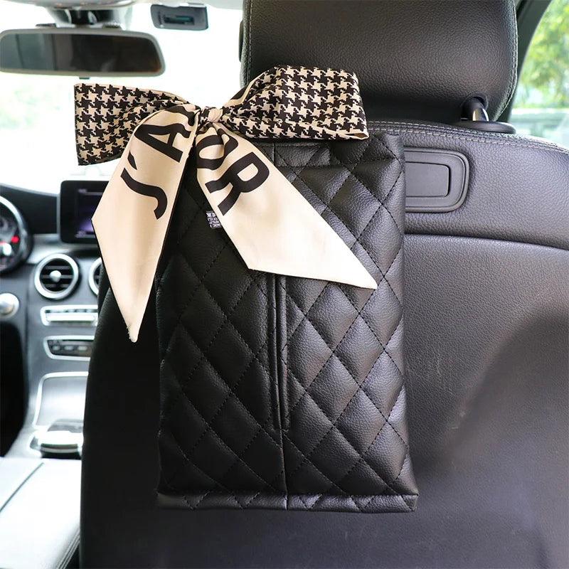 Silk Ribbon Bowknot Car Headrest Tissue Holder - Hanging Towel Bag