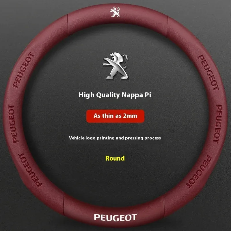 Peugeot Carbon Fiber Leather Steering Wheel Cover - Burgundy Leather