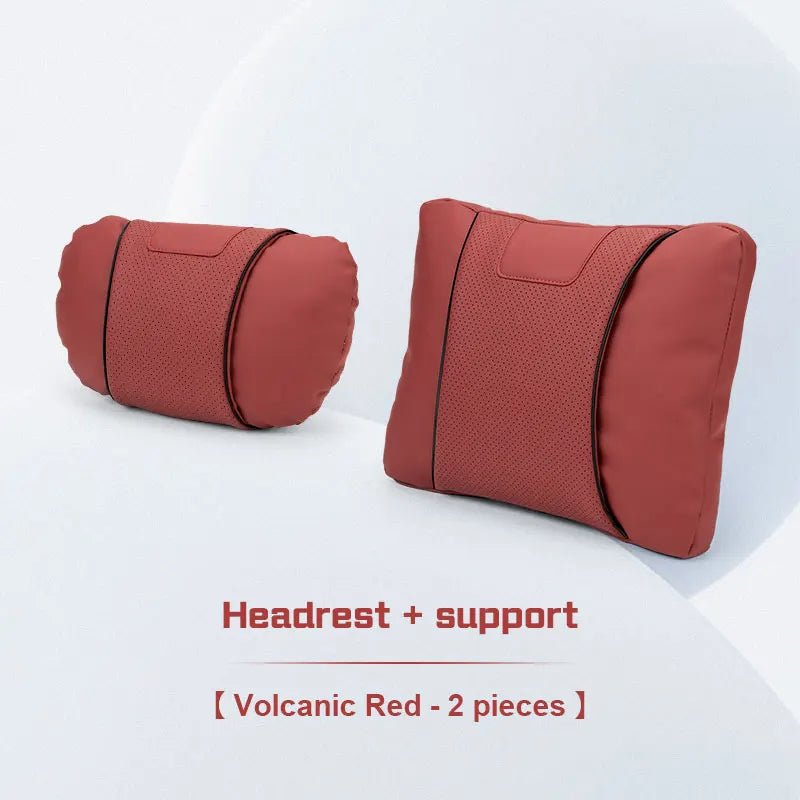 Custom Logo Leather Car Seat Neck Pillow & Lumbar Support Cushion