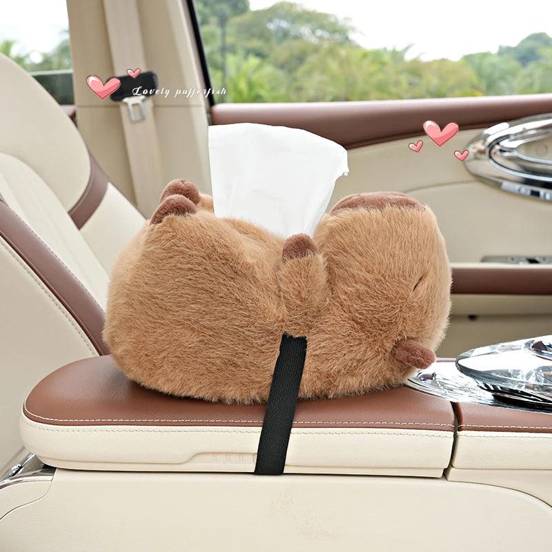 Capybara Plush Car Tissue Box Holder - Backseat Hanging Organizer