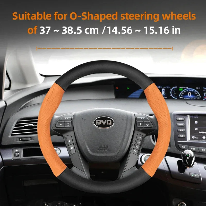 BYD Breathable Leather Carbon Fiber Steering Wheel Cover - Universal
