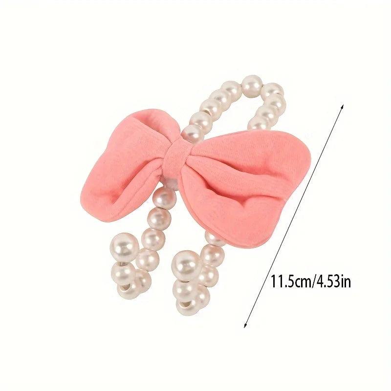 2PCS White Pearl Bow Car Headrest Hooks