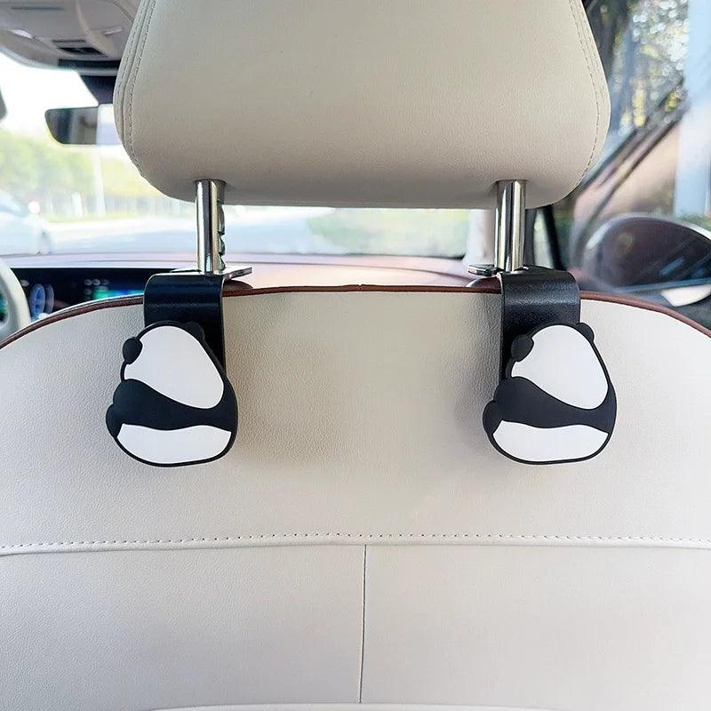 2pcs Panda Car Seat Headrest Hooks - Universal Vehicle Storage