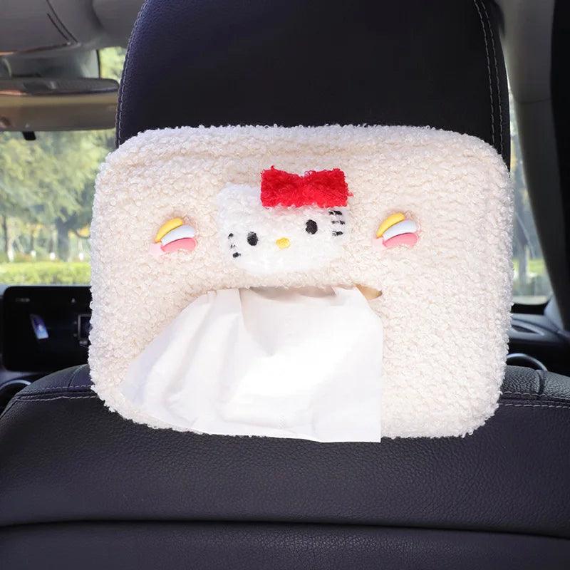 Cartoon Plush Flower Car Headrest Tissue Box Holder Visor Organizer