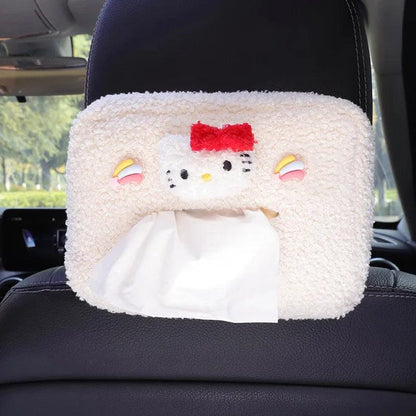 Cartoon Plush Flower Car Headrest Tissue Box Holder Visor Organizer