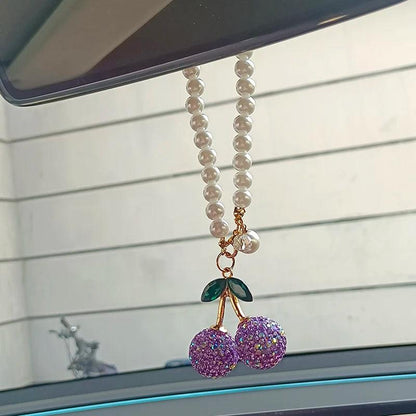 Cherry Crystal Rhinestone Car Mirror Ornament Hanging Pendant Decor