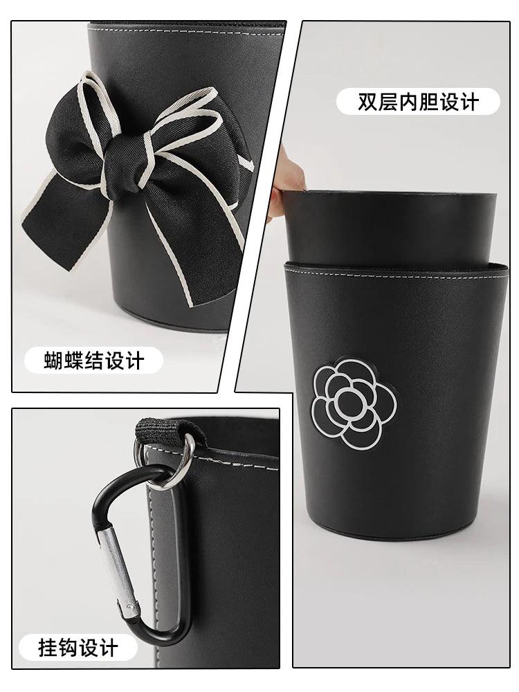Waterproof Bowknot Car Trash Bin - Headrest Mount Mini Auto Organizer