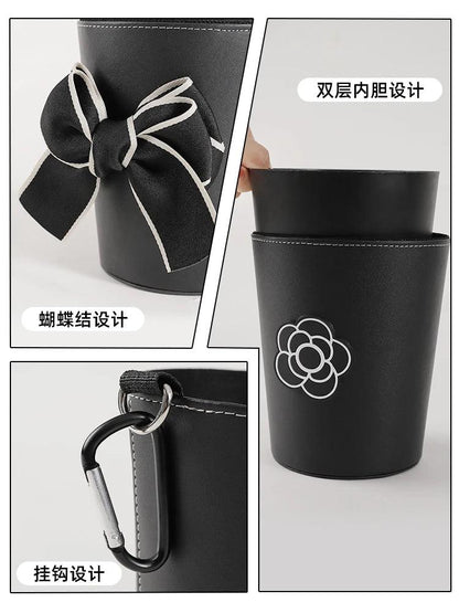 Waterproof Bowknot Car Trash Bin - Headrest Mount Mini Auto Organizer