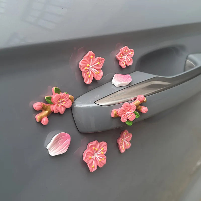 3D Peach Blossom Car Dashboard Ornament with Magnet Stick