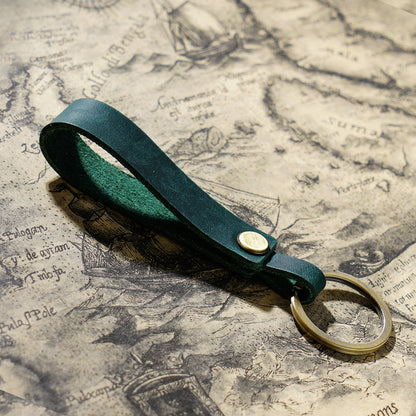 Top Grain Leather Keyring — Minimalist, 7 Colours - green