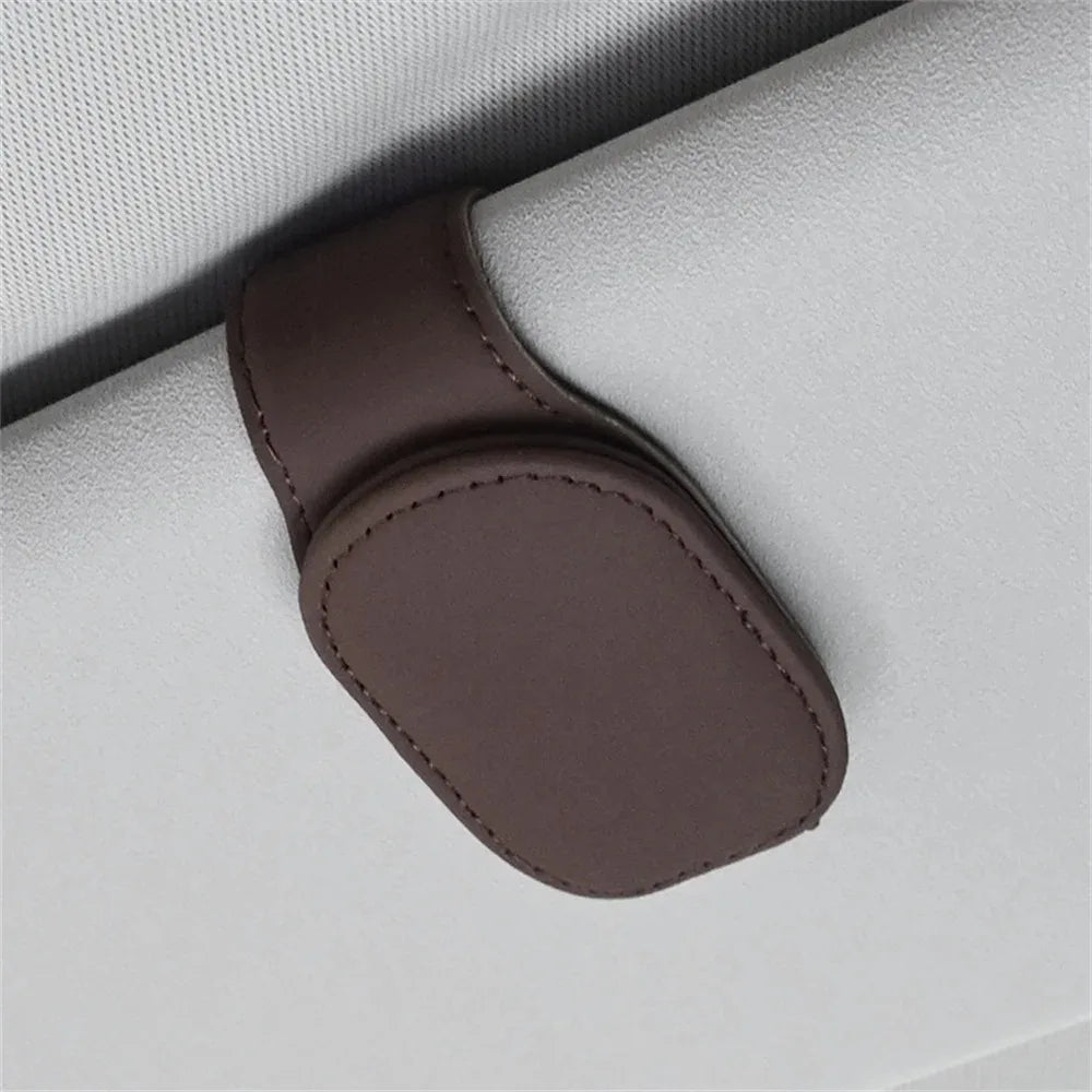 Magnetic Leather Car Visor Sunglasses Holder