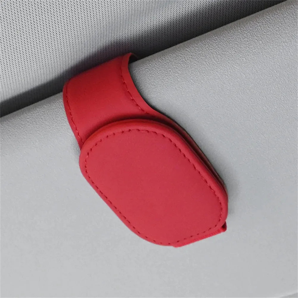 Magnetic Leather Car Visor Sunglasses Holder