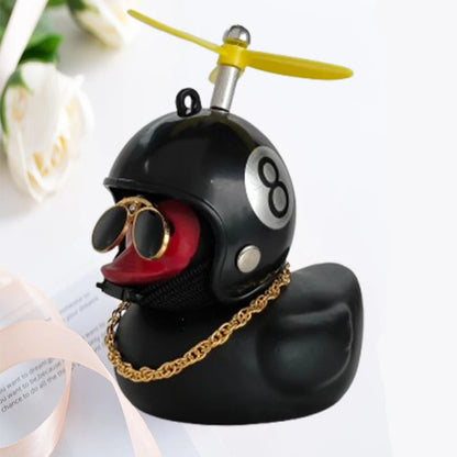Yellow Car Duck with Helmet – Cute Broken Wind Pendant for Bike & Car Decoration - Type1