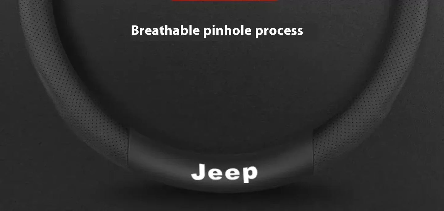 Jeep Wrangler Car Steering Wheel Cover - Leather Wine Red