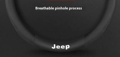 Jeep Wrangler Car Steering Wheel Cover - Leather Wine Red