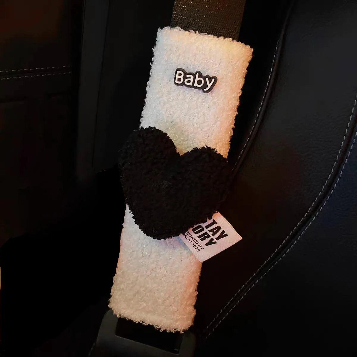 Red Heart Plush Car Seat Belt Shoulder Pad Cover - Soft Comfort