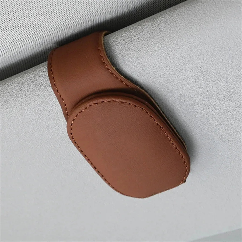 Magnetic Leather Car Visor Sunglasses Holder