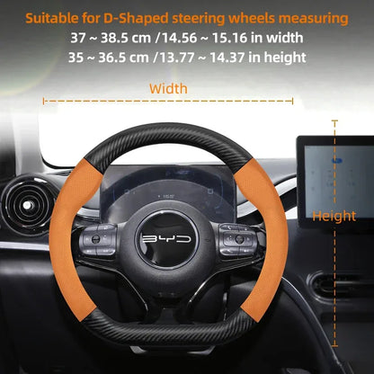 BYD Breathable Leather Carbon Fiber Steering Wheel Cover - Universal