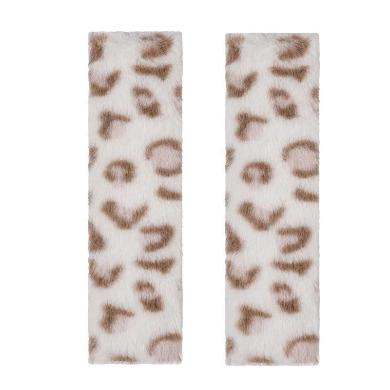 2pcs Leopard Print Plush Seat Belt Shoulder Pads Car Safety