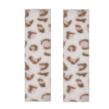2pcs Leopard Print Plush Seat Belt Shoulder Pads Car Safety
