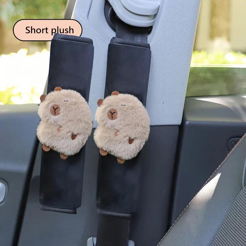 2pcs Cute Capybara Plush Car Seat Belt Shoulder Pad Covers