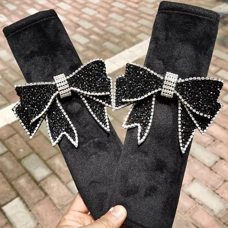 Universal Car Seat Belt Shoulder Covers Diamond Bow Design 1/2pcs