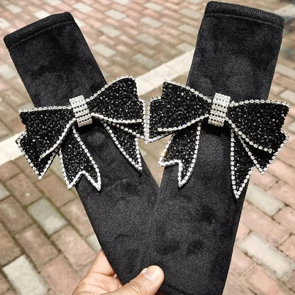 Universal Car Seat Belt Shoulder Covers Diamond Bow Design 1/2pcs