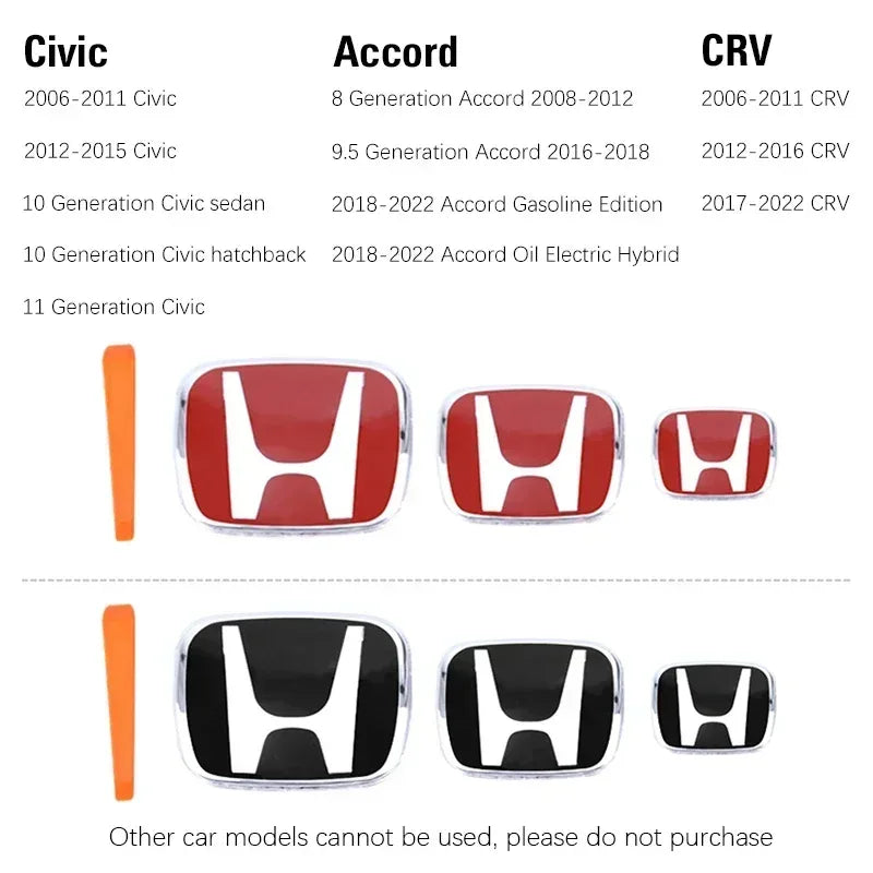 Honda Logo Badge Modification Sticker for Civic, Accord & CR-V - Black Steering wheel / 8th Accord 2008-2012