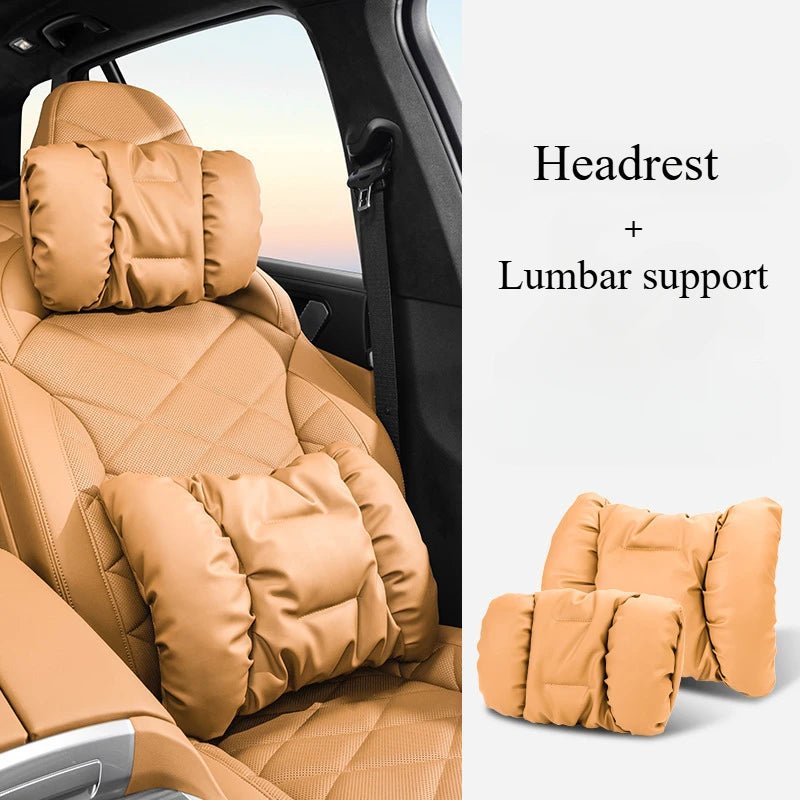 Bubble Cotton Car Headrest and Waist Cushion Set with Anti-Stain Leather