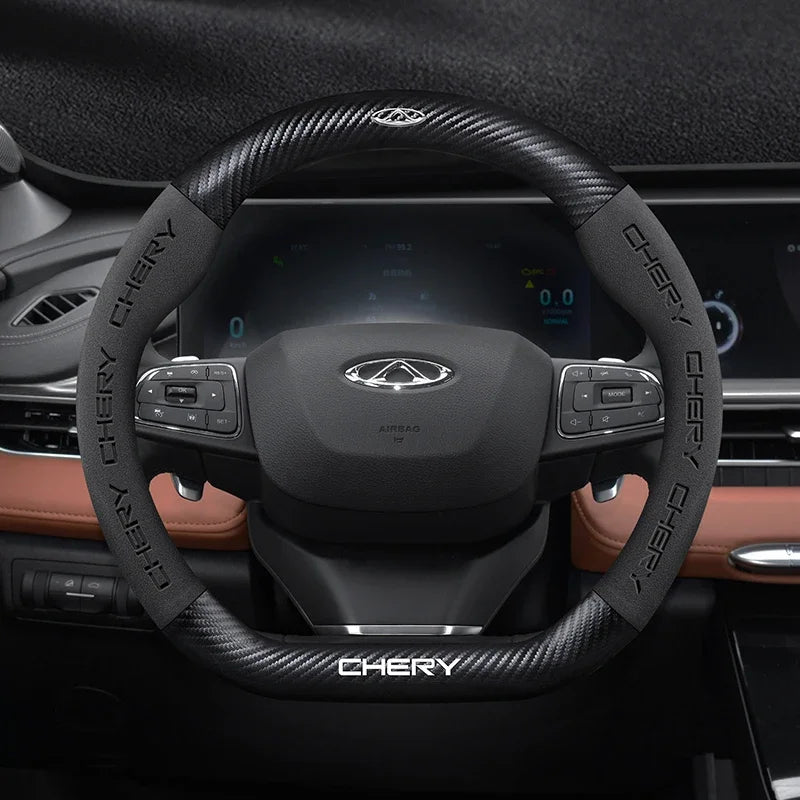 Buckskin Carbon Fiber Steering Wheel Cover for Chery Tiggo 7 8 Pro