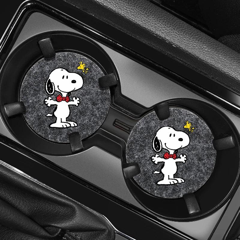 Snoopy Felt Car Cup Holder Coasters - Anti-Slip Universal Pads